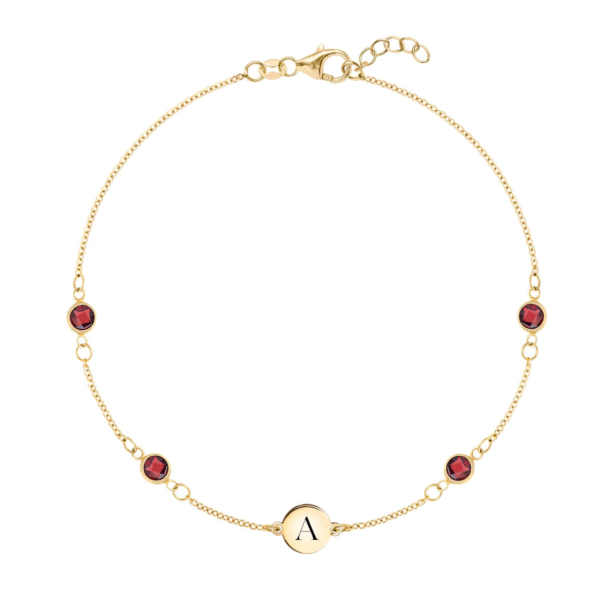 1 Letter & 4 Petite Garnet Bracelet in 14k Gold (January)
