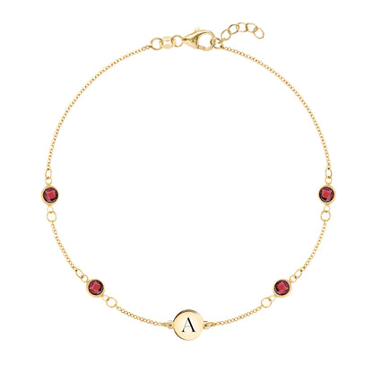 1 Letter & 4 Petite Garnet Bracelet in 14k Gold (January)