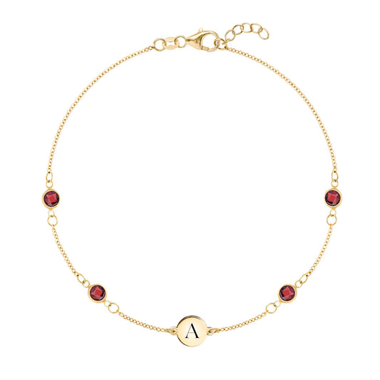 1 Letter & 4 Petite Garnet Bracelet in 14k Gold (January)