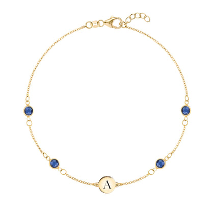 1 Letter & 4 Petite Sapphire Bracelet in 14k Gold (September)