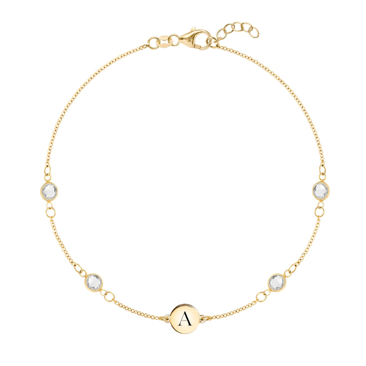 1 Letter & 4 Petite White Topaz Bracelet in 14k Gold (April)