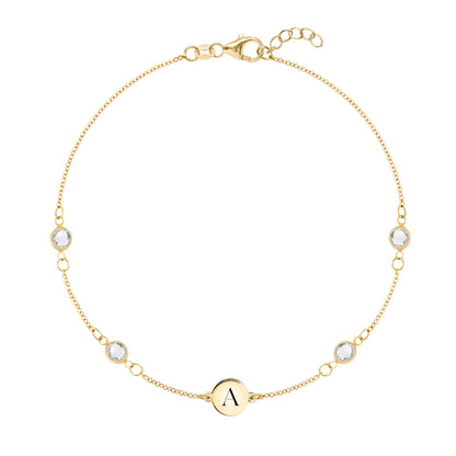 1 Letter & 4 Petite White Topaz Bracelet in 14k Gold (April)