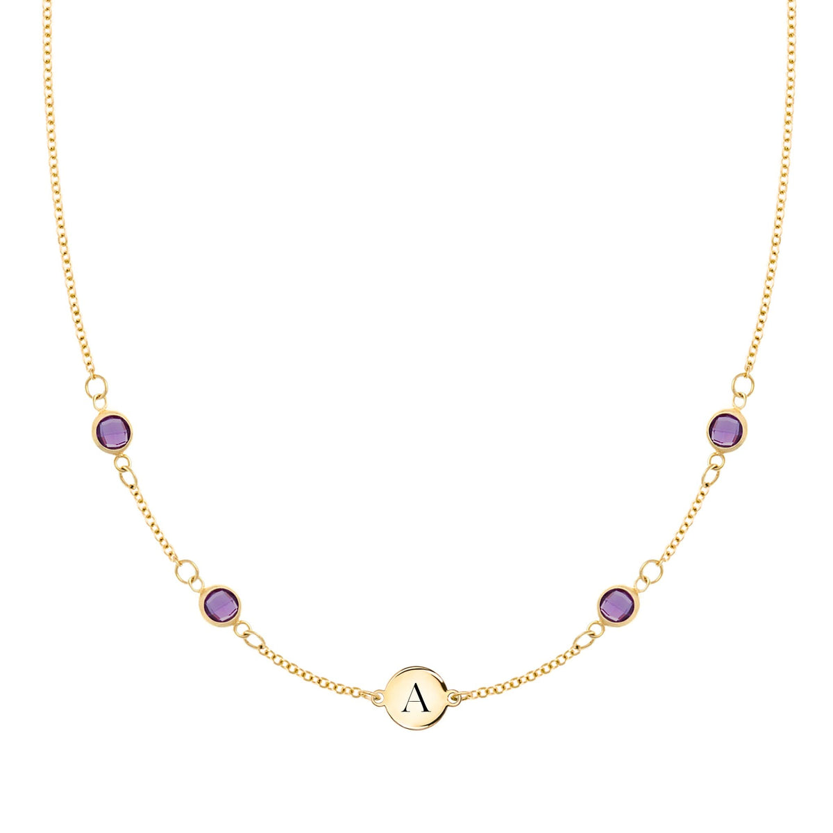 1 Letter & 4 Petite Amethyst Necklace in 14k Gold (February)