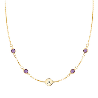 1 Letter & 4 Petite Amethyst Necklace in 14k Gold (February)