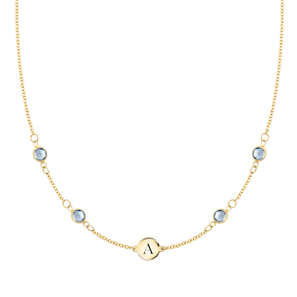 1 Letter & 4 Petite Aquamarine Necklace in 14k Gold (March)