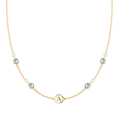 1 Letter & 4 Petite Aquamarine Necklace in 14k Gold (March)
