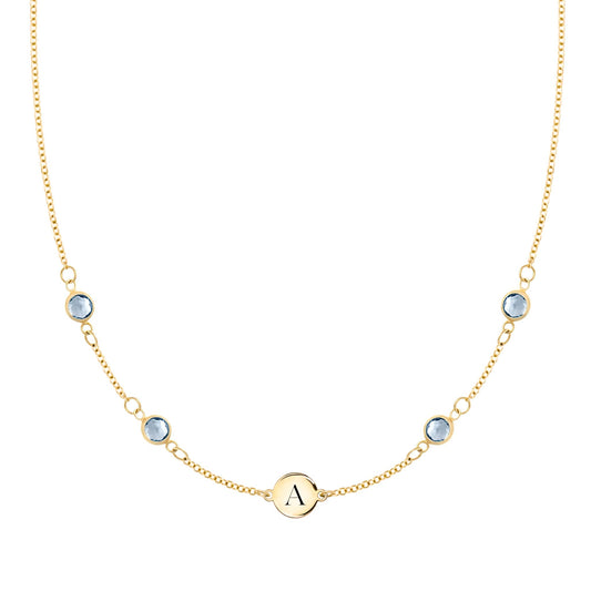 1 Letter & 4 Petite Aquamarine Necklace in 14k Gold (March)