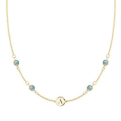 1 Letter & 4 Petite Nantucket Blue Topaz Necklace in 14k Gold (December)