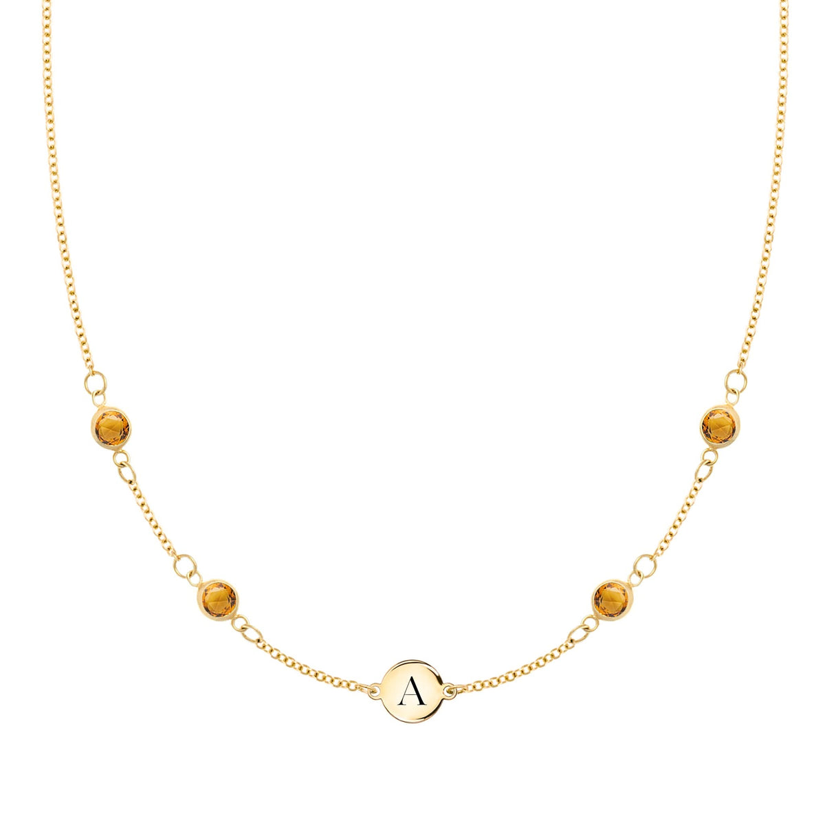1 Letter & 4 Petite Citrine Necklace in 14k Gold (November)