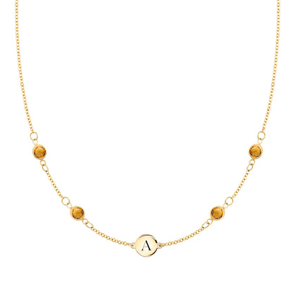 1 Letter & 4 Petite Citrine Necklace in 14k Gold (November)