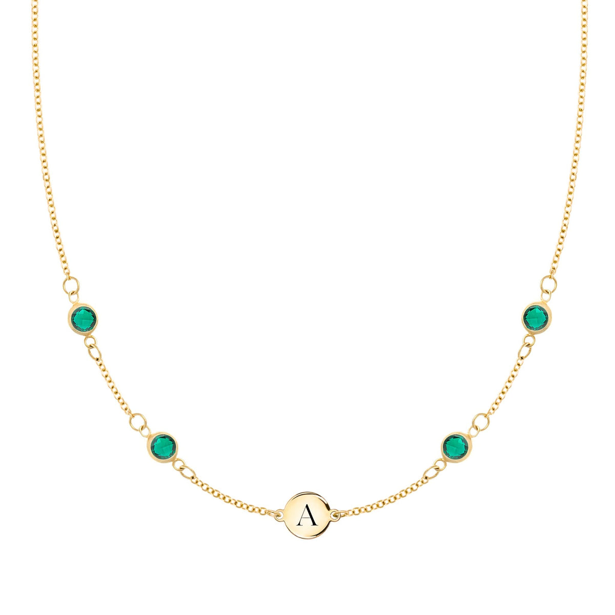1 Letter & 4 Petite Emerald Necklace in 14k Gold (May)