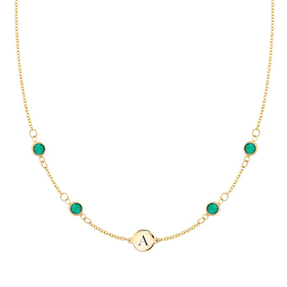 1 Letter & 4 Petite Emerald Necklace in 14k Gold (May)