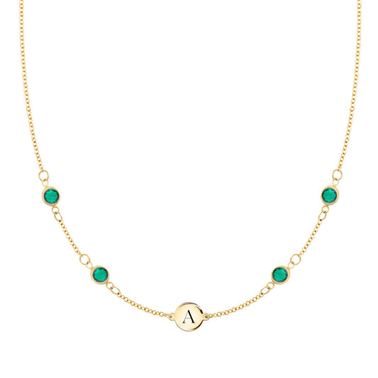 1 Letter & 4 Petite Emerald Necklace in 14k Gold (May)