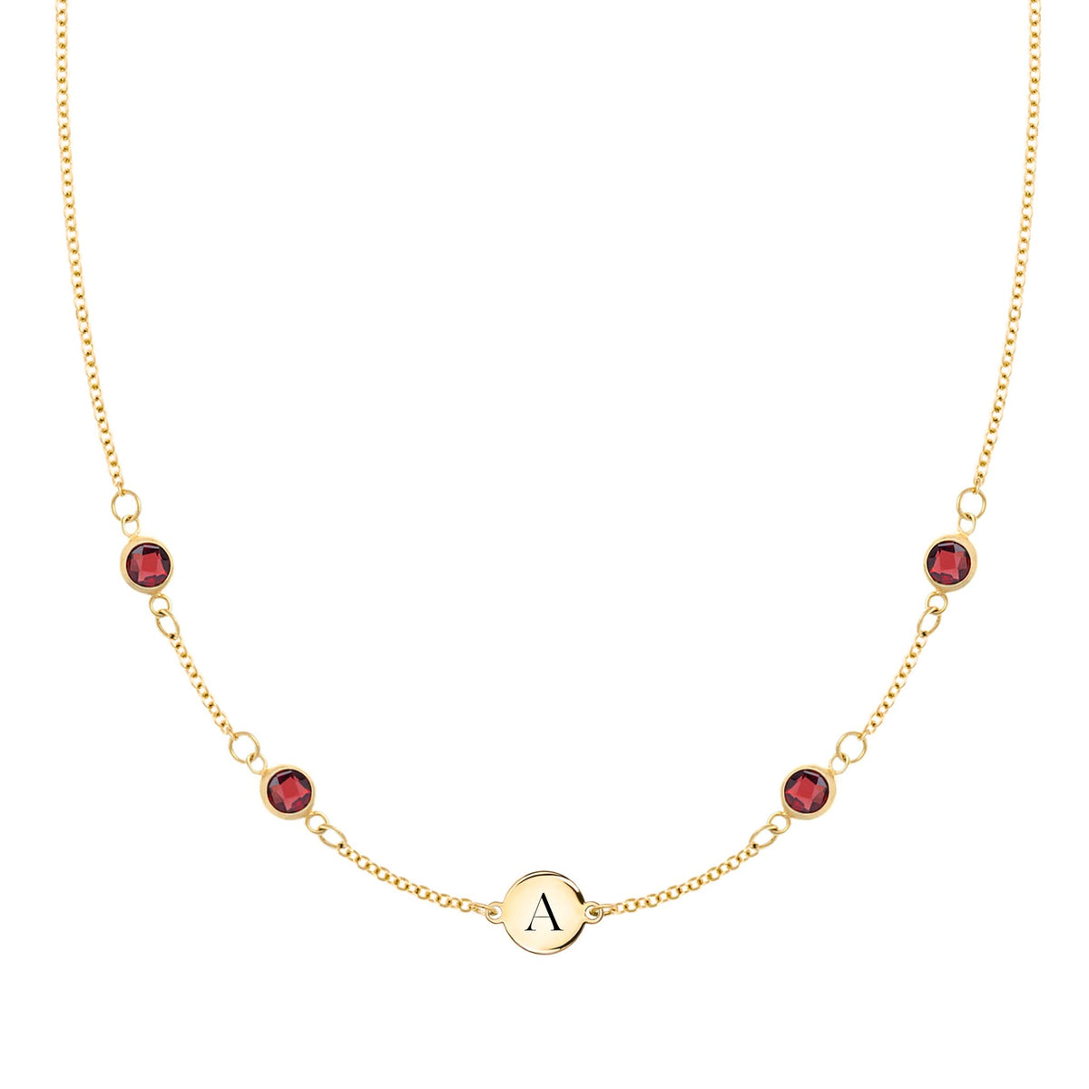 1 Letter & 4 Petite Garnet Necklace in 14k Gold (January)