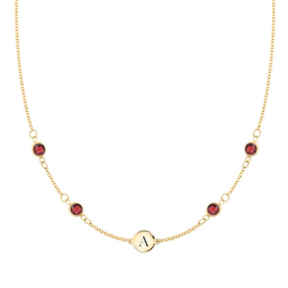 1 Letter & 4 Petite Garnet Necklace in 14k Gold (January)