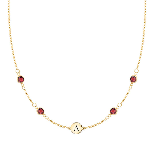 1 Letter & 4 Petite Garnet Necklace in 14k Gold (January)