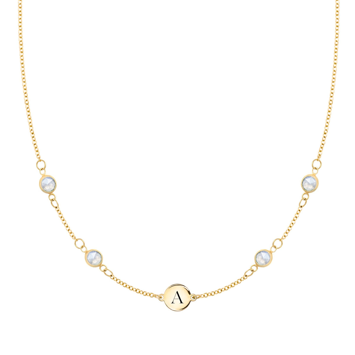 1 Letter & 4 Petite Moonstone Necklace in 14k Gold (June)