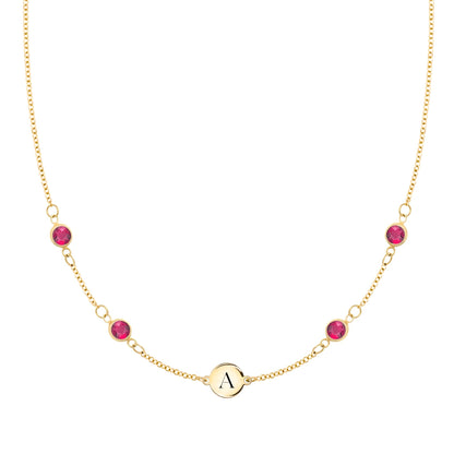 1 Letter & 4 Petite Ruby Necklace in 14k Gold (July)