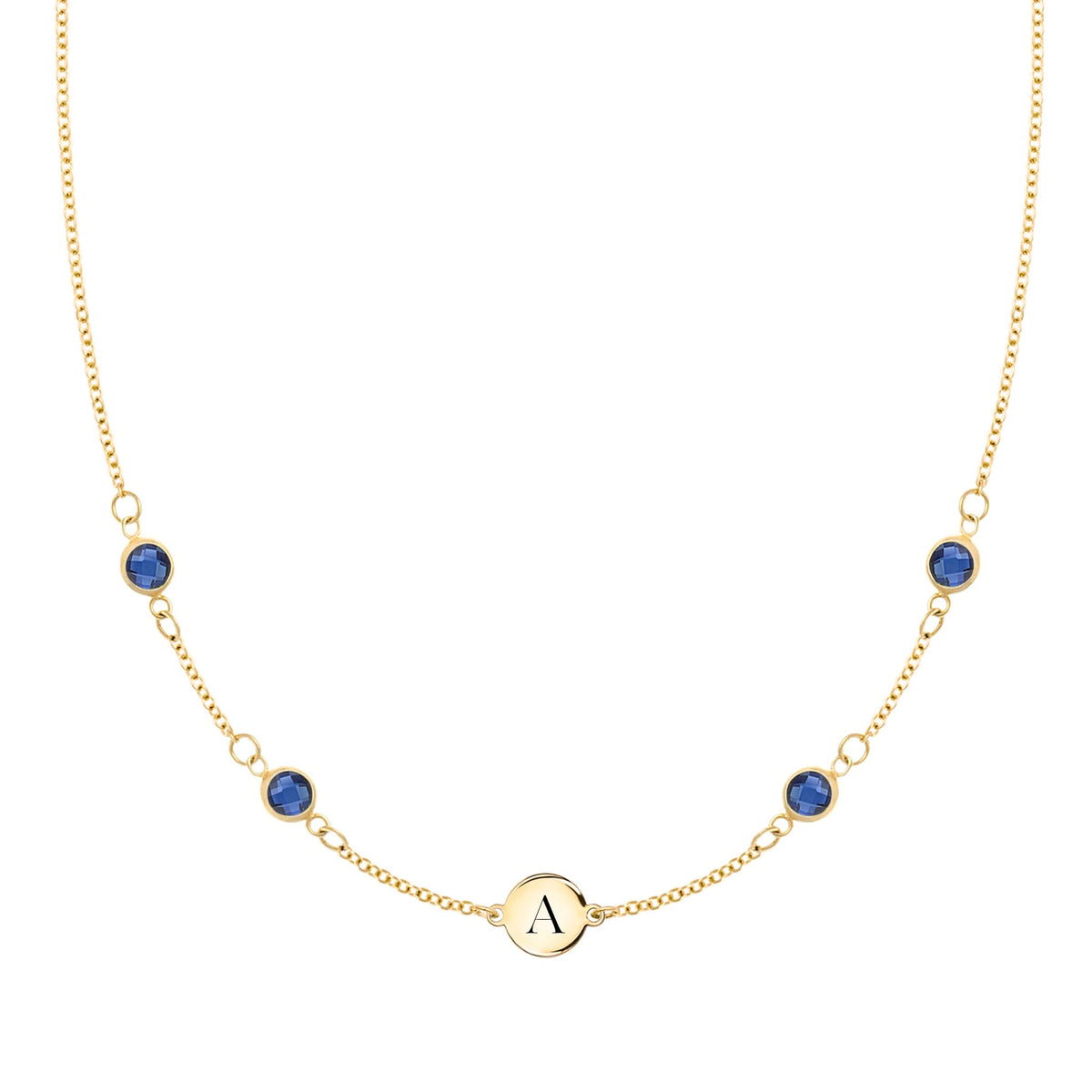1 Letter & 4 Petite Sapphire Necklace in 14k Gold (September)