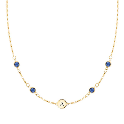 1 Letter & 4 Petite Sapphire Necklace in 14k Gold (September)