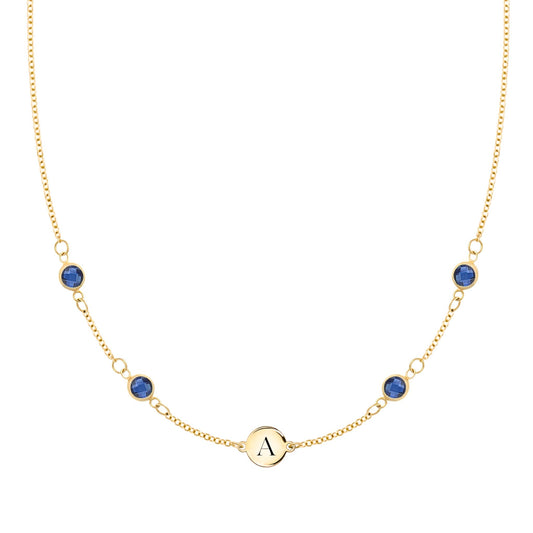 1 Letter & 4 Petite Sapphire Necklace in 14k Gold (September)