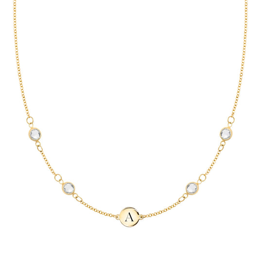 1 Letter & 4 Petite White Topaz Necklace in 14k Gold (April)