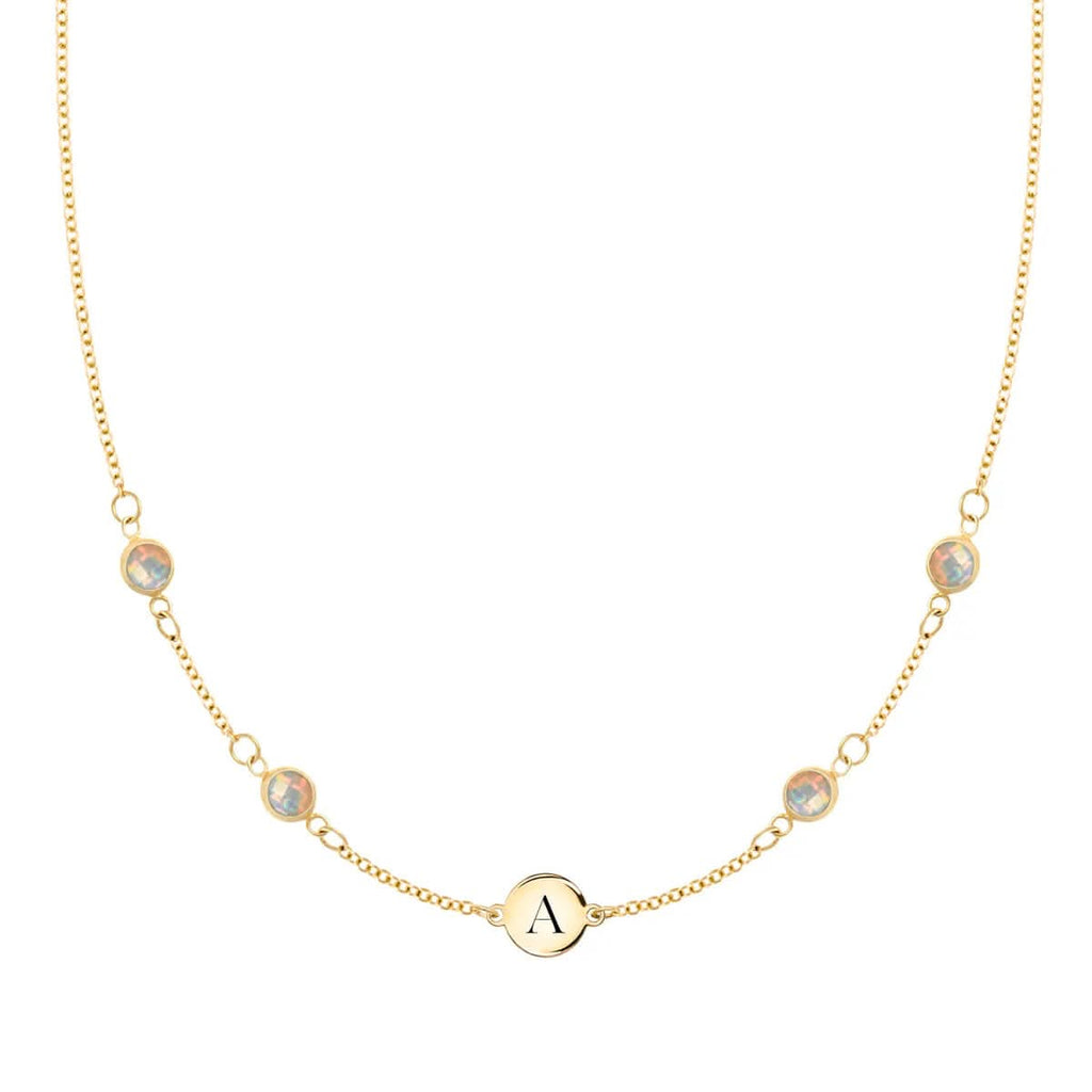 1 Letter & 4 Petite Opal Necklace in 14k Gold (October)