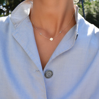 1 Letter & 2 Petite Birthstone Necklace in 14k Gold