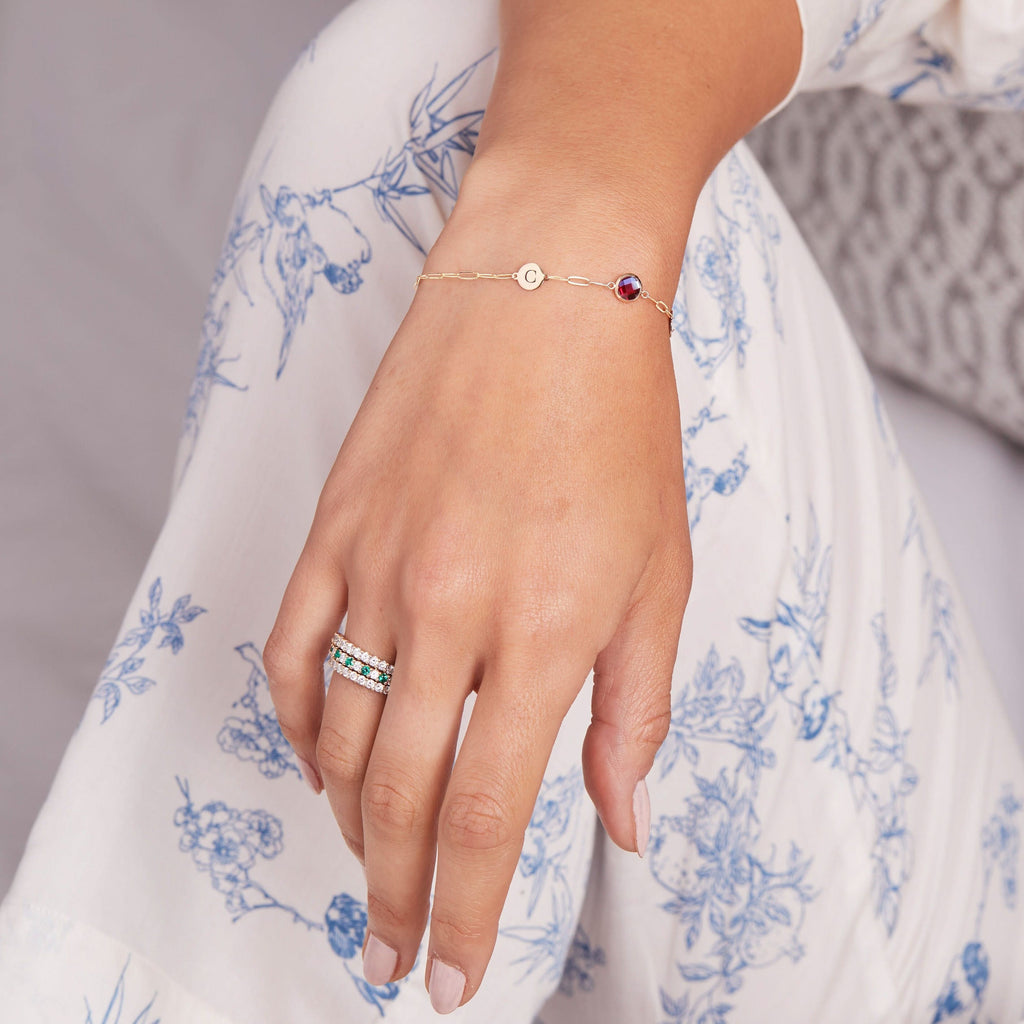 1 Letter & 1 Grand Ruby Adelaide Mini Bracelet in 14k Gold (July)
