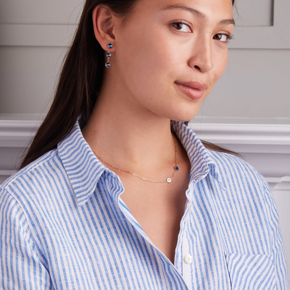 1 Letter & 1 Grand Sapphire Adelaide Mini Necklace in 14k Gold (September)