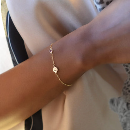 1 Letter & 1 Petite Birthstone Bracelet in 14k Gold