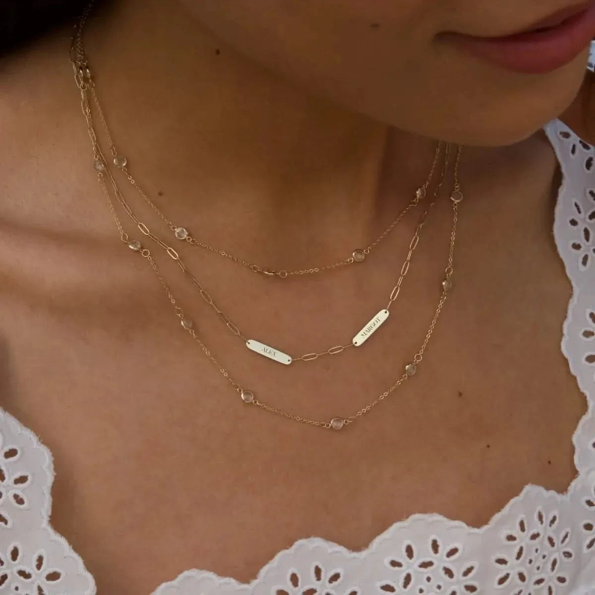 Petite 2 Nameplate Necklace on Adelaide Mini in 14k Gold