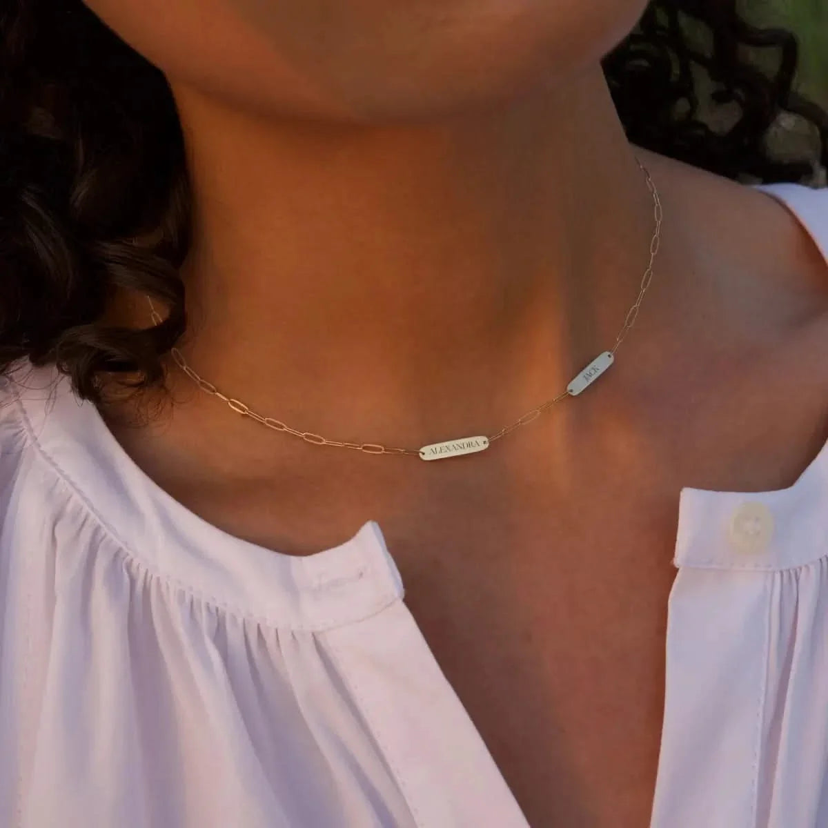 Petite 2 Nameplate Necklace on Adelaide Mini in 14k Gold