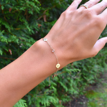 2 Letter & 3 Petite Birthstone Bracelet in 14k Gold