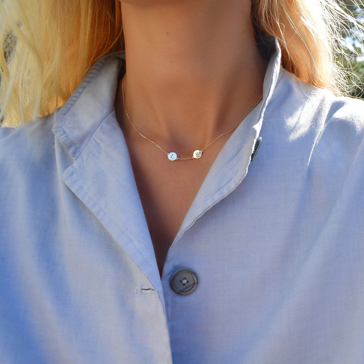 2 Letter Necklace in 14k Gold (Single Spacing)