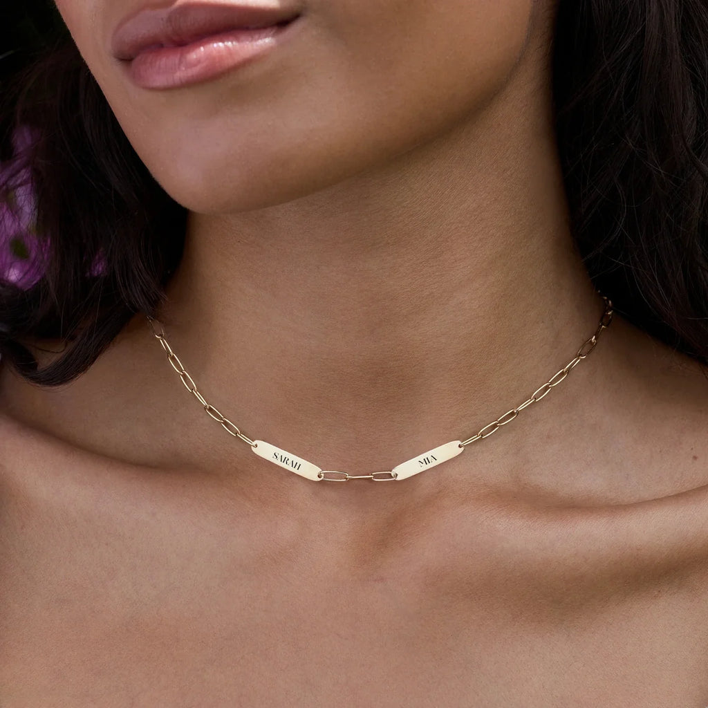 Large 2 Nameplate Necklace on Adelaide in 14k Gold