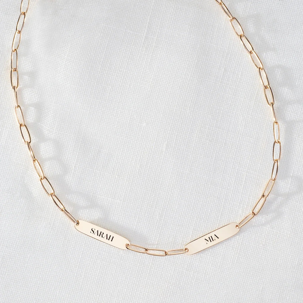Large 2 Nameplate Necklace on Adelaide in 14k Gold