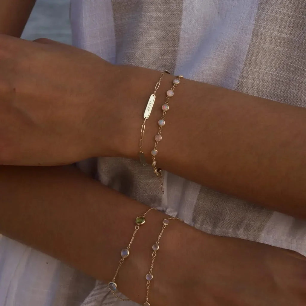 Petite 3 Nameplate Bracelet on Adelaide Mini in 14k Gold