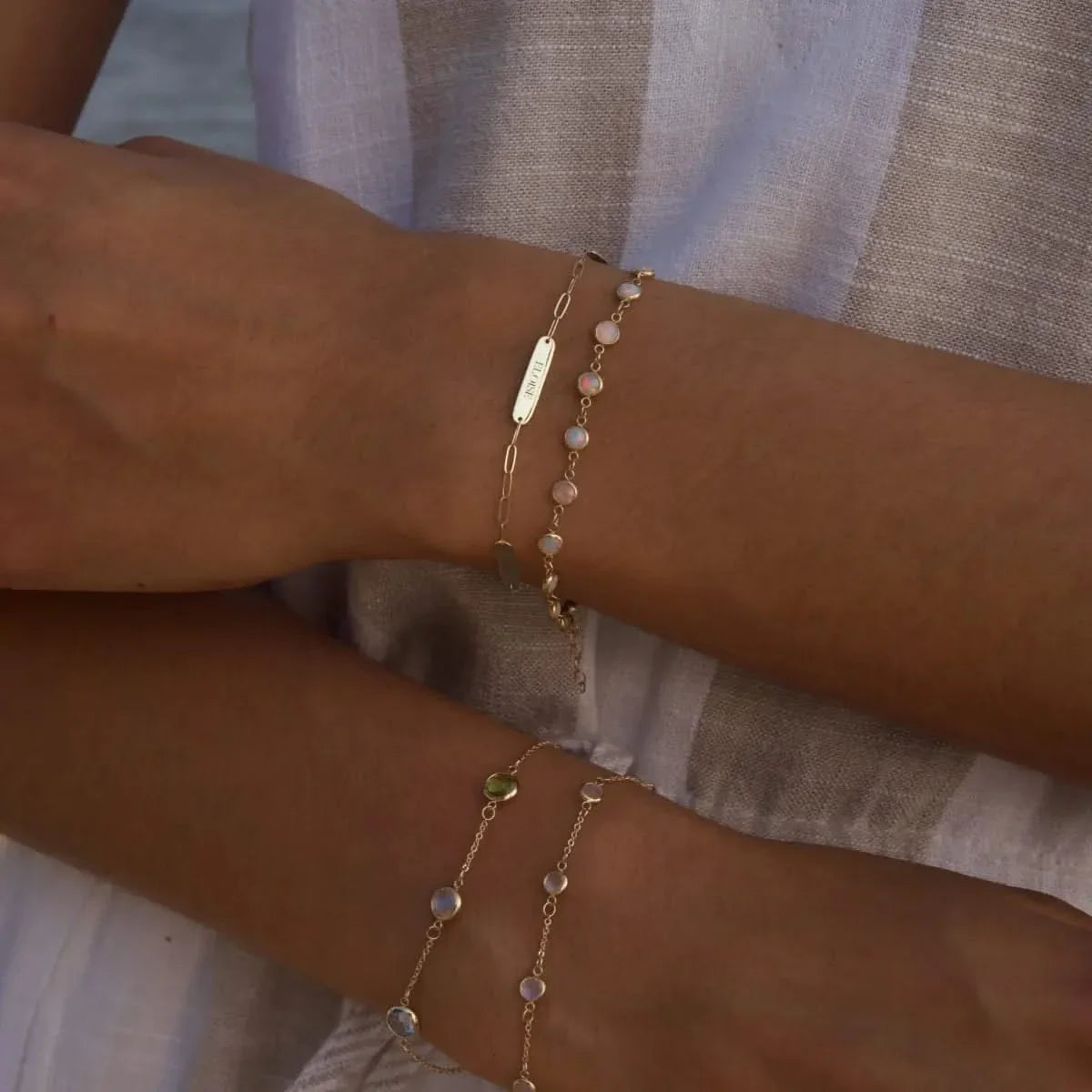 Petite 3 Nameplate Bracelet on Adelaide Mini in 14k Gold