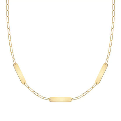 Petite 3 Nameplate Necklace on Adelaide Mini in 14k Gold
