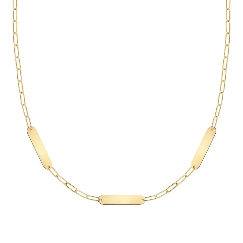 Petite 3 Nameplate Necklace on Adelaide Mini in 14k Gold