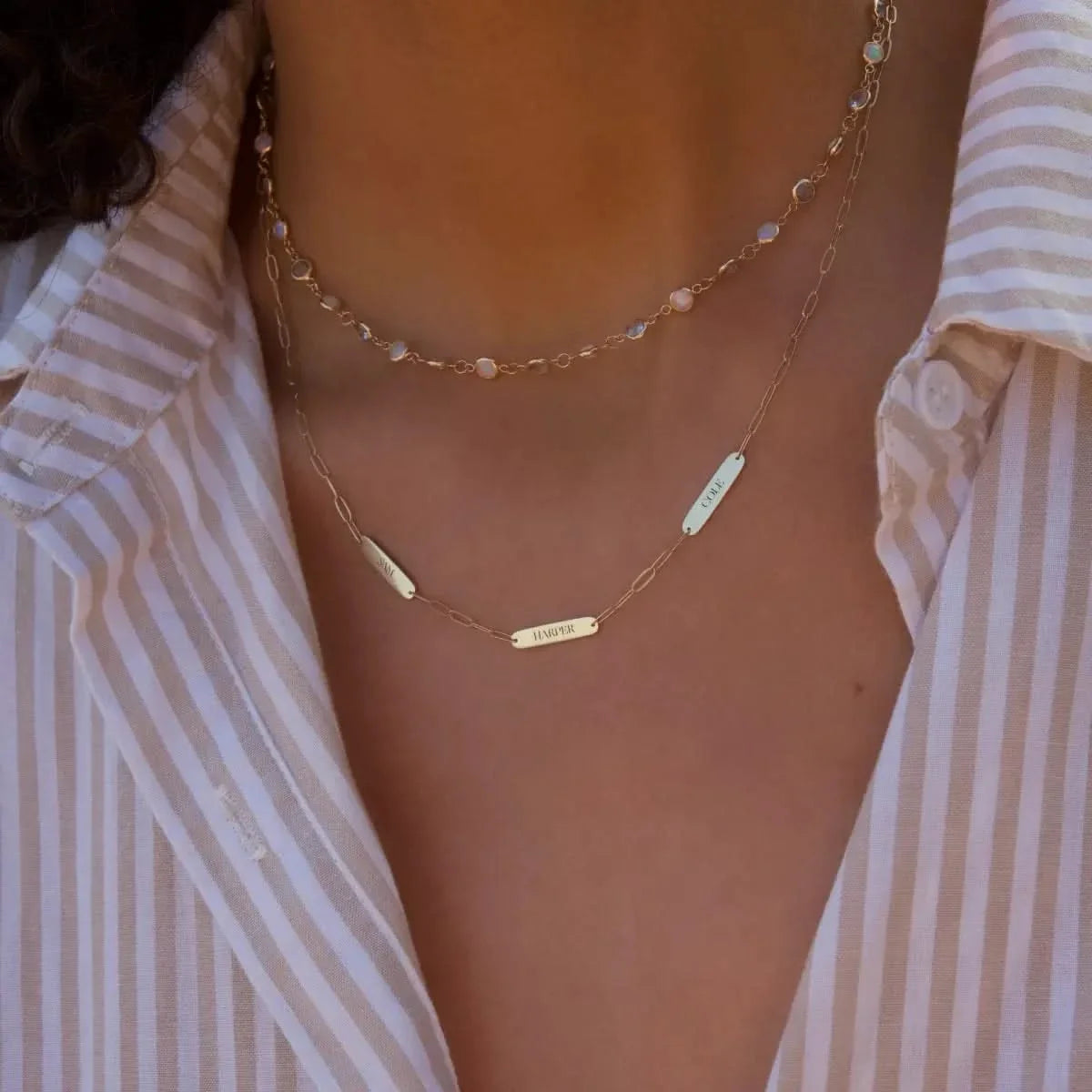 Petite 3 Nameplate Necklace on Adelaide Mini in 14k Gold