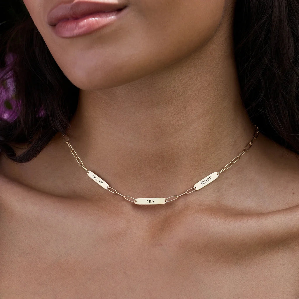 Large 3 Nameplate Necklace on Adelaide in 14k Gold