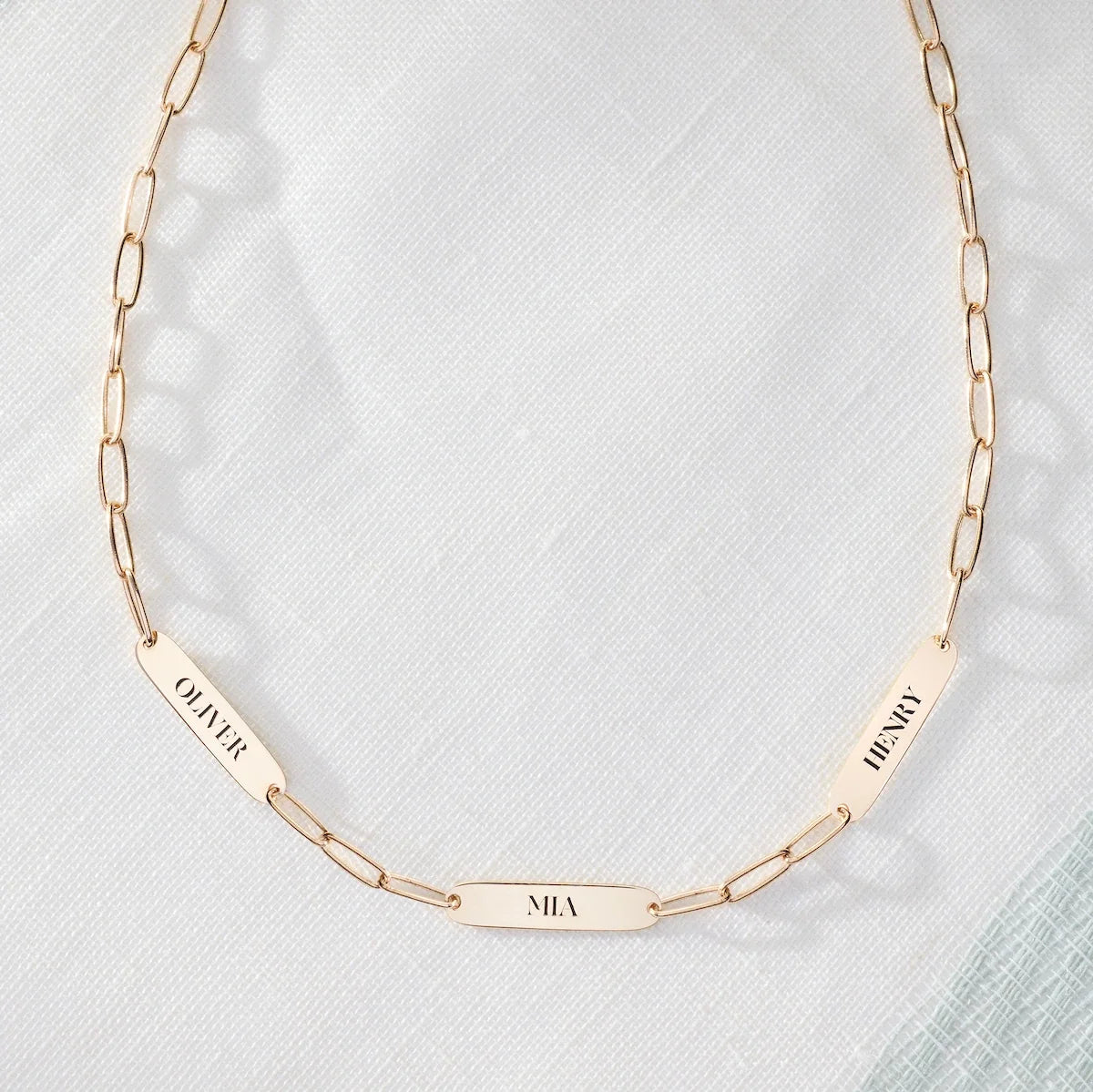 Large 3 Nameplate Necklace on Adelaide in 14k Gold
