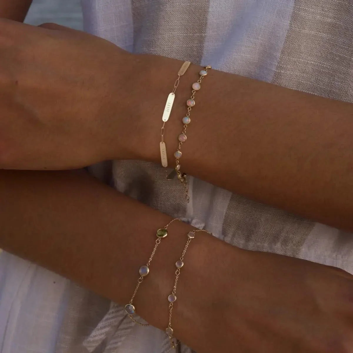 Petite 4 Nameplate Bracelet on Adelaide Mini in 14k Gold