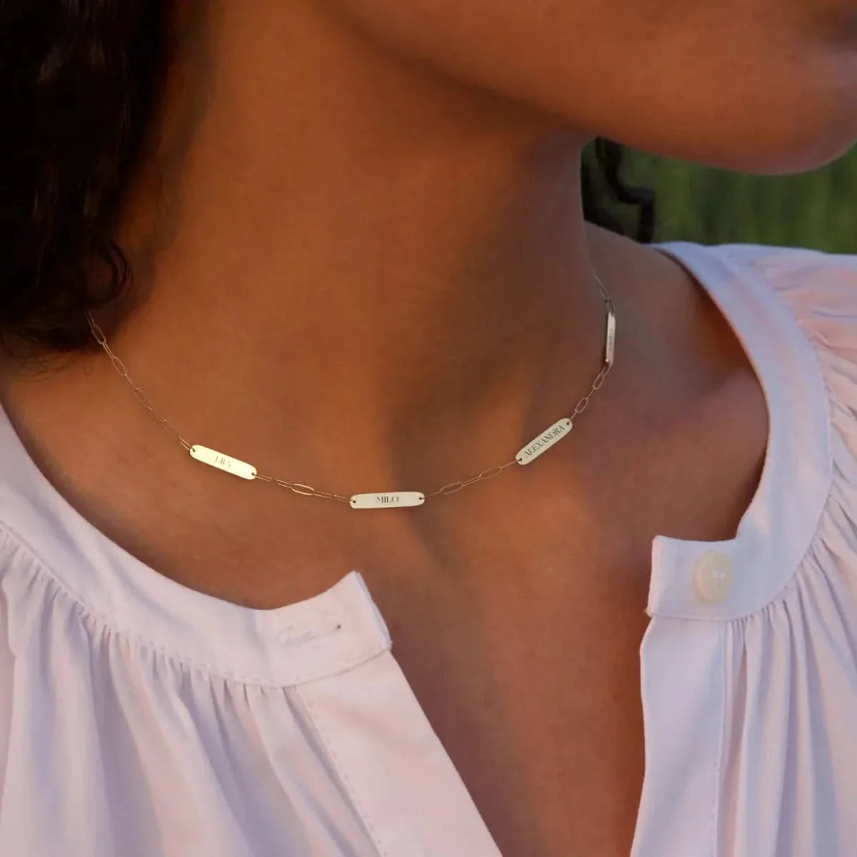 Petite 4 Nameplate Necklace on Adelaide Mini in 14k Gold