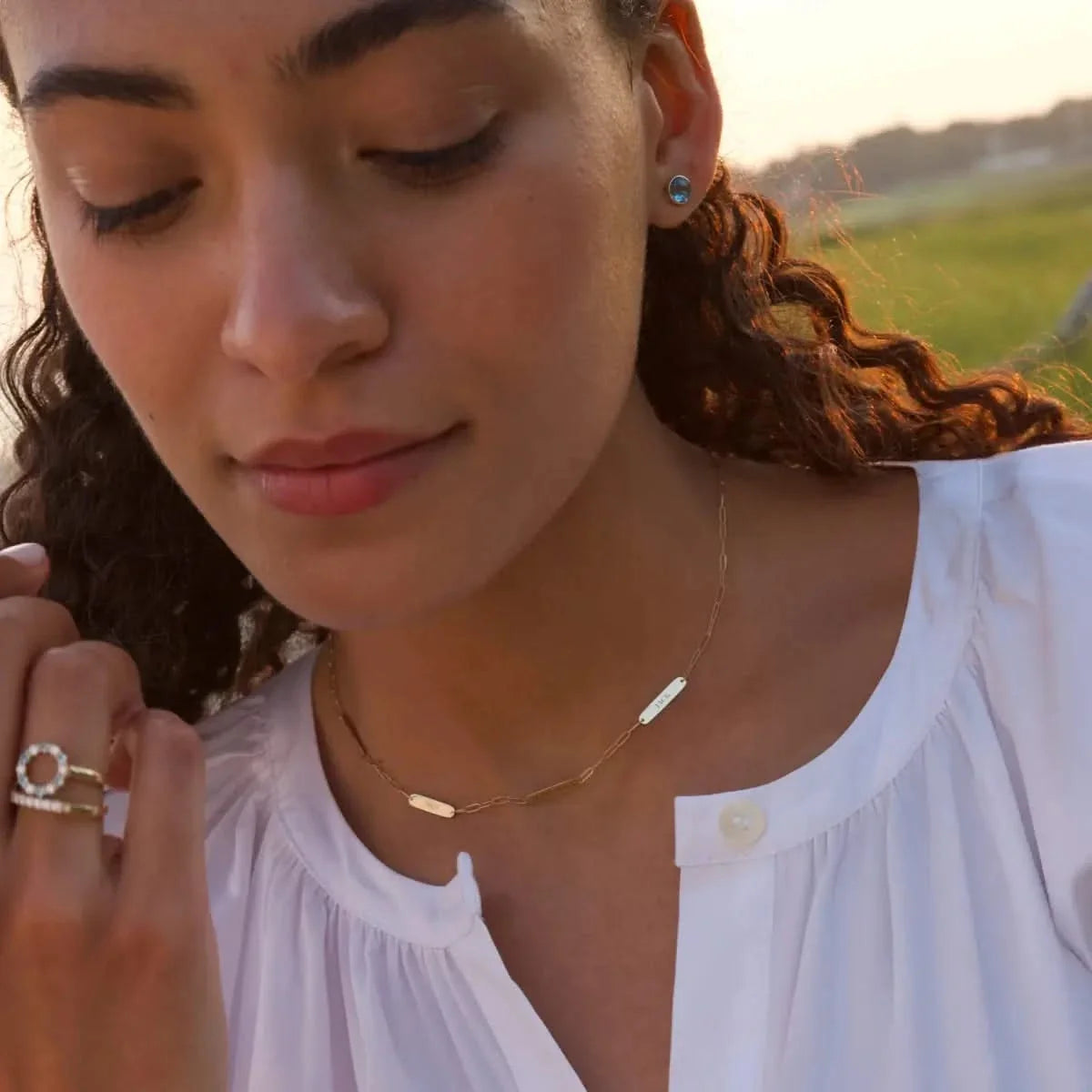 Petite 4 Nameplate Necklace on Adelaide Mini in 14k Gold
