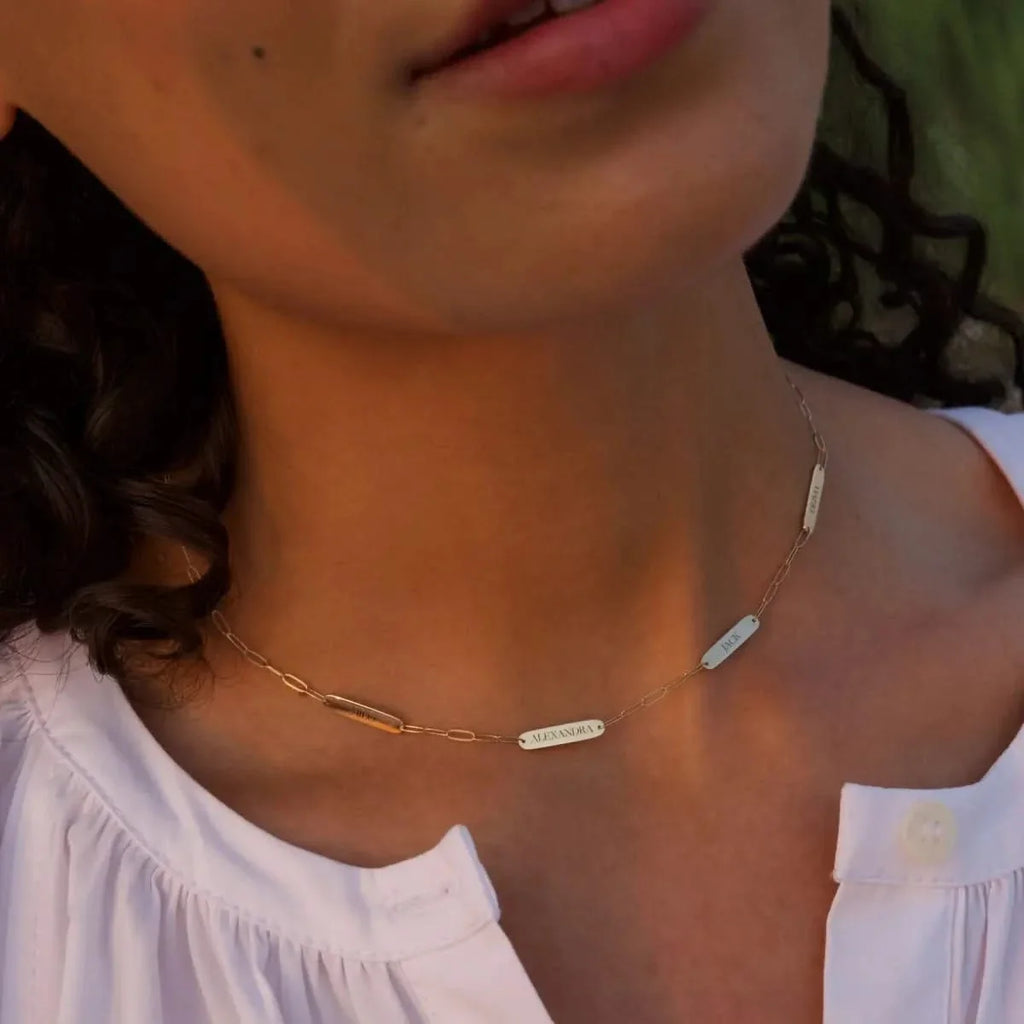 Petite 4 Nameplate Necklace on Adelaide Mini in 14k Gold