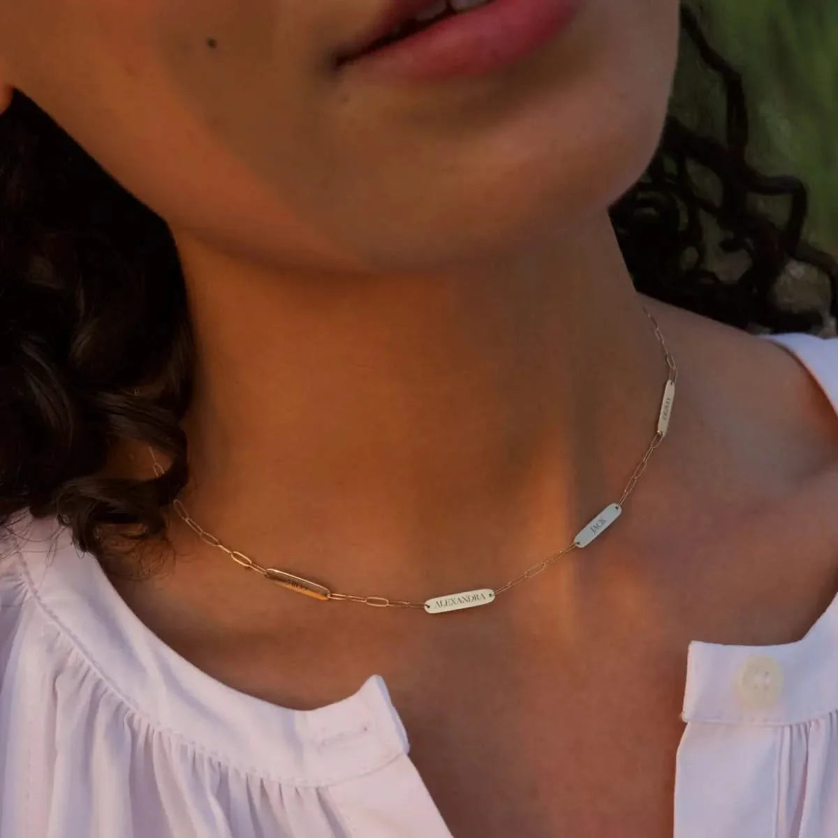 Petite 4 Nameplate Necklace on Adelaide Mini in 14k Gold