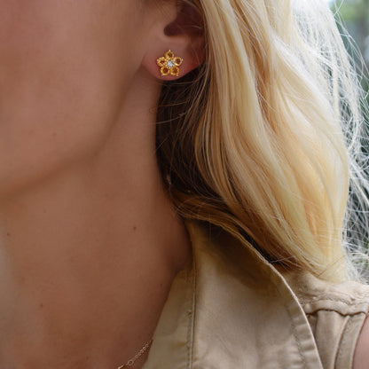 Greenwich Flower Citrine & Diamond Necklace and Earrings Set in 14k Gold (November)
